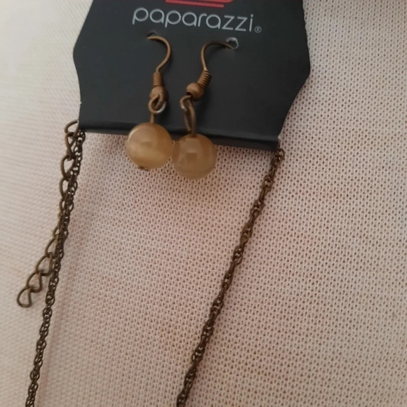 Paparazzi Necklace and Earrings Jewelry set Brown stone Bronze metal - Picture 8 of 8